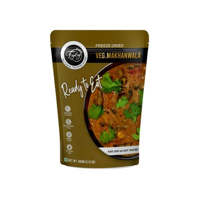 FzyEzy Freeze-Dried Veg Makhanwala | Rich & Creamy Indian Mixed Vegetable Curry | Ready-to-Eat | Just Add Hot Water | Gluten-Free & Preservative-Free | Authentic Restaurant-Style Taste | 60g Pack