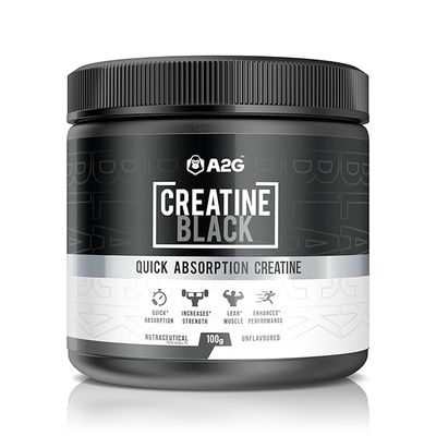 A2G Creatine Black | Micronised Creatine Monohydrate | 3g Per Serving | 33 Servings | BioPerine + NanoAbsorb | Zero Bloating | Unflavoured 100g