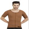 Dermapress Gynecomastia Compression garment with Short Sleeve| MICROPOLY FABRIC | Front Zip and Hook Closer| Tomboy Chest Binder| Chest, Abdomen & Back Support for Men| (Brown, 3XL) view 1