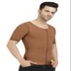 Dermapress Gynecomastia Compression garment with Short Sleeve| MICROPOLY FABRIC | Front Zip and Hook Closer| Tomboy Chest Binder| Chest, Abdomen & Back Support for Men| (Brown, 3XL) view 3