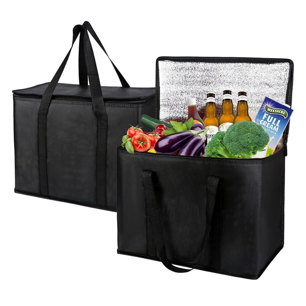 Shrux Insulated Grocery shopping bags- Reusable Thermal Hot and Cold Food Storage and Transport Bag With Zipper Closer | Camping and Picnic Use Food, Snacks and Vegetable Fresh Keeping Bag