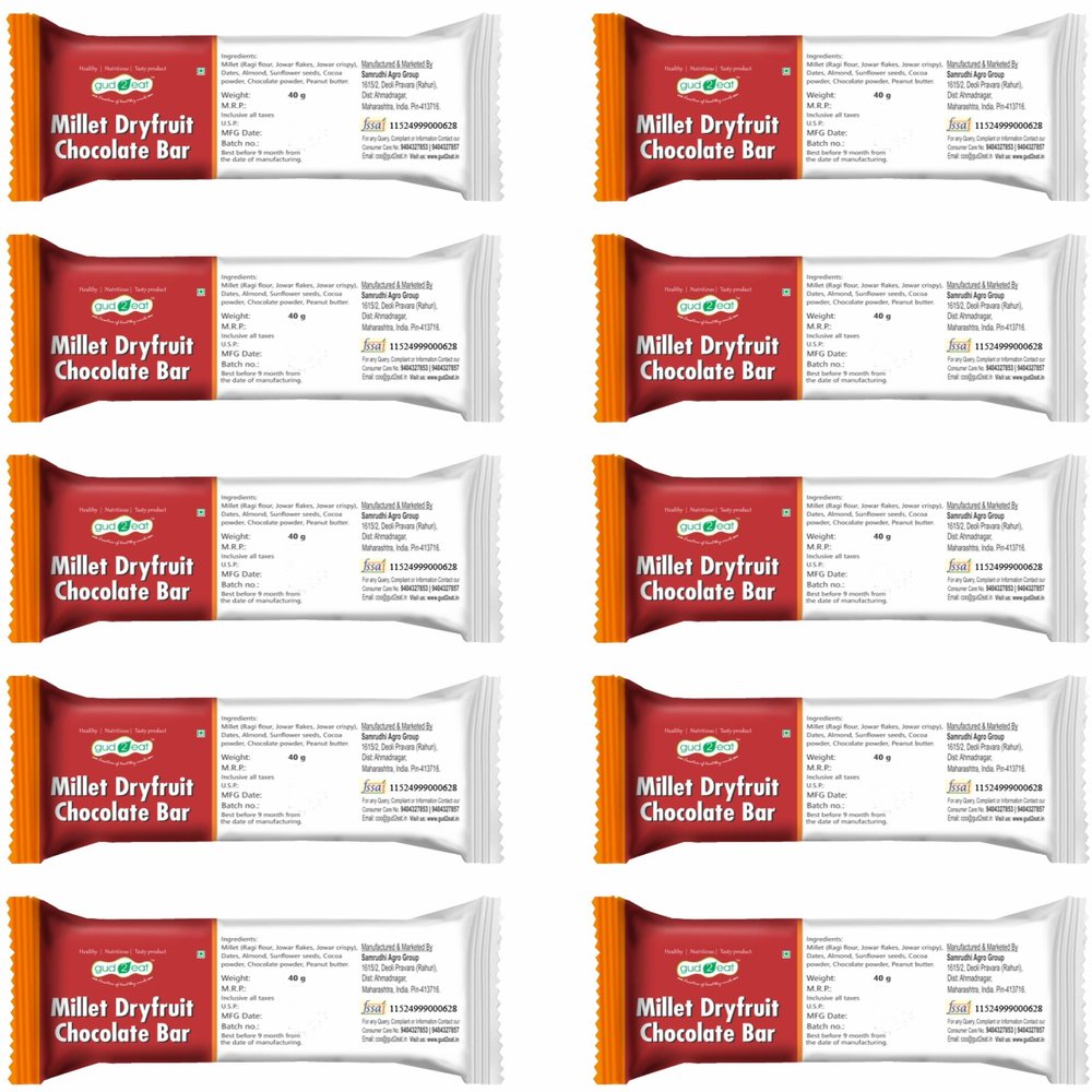 Gud2eat CHOCOLATE BAR - 10 Pack Combo | Ready to eat | Gluten free | tasty and delicious | 400g