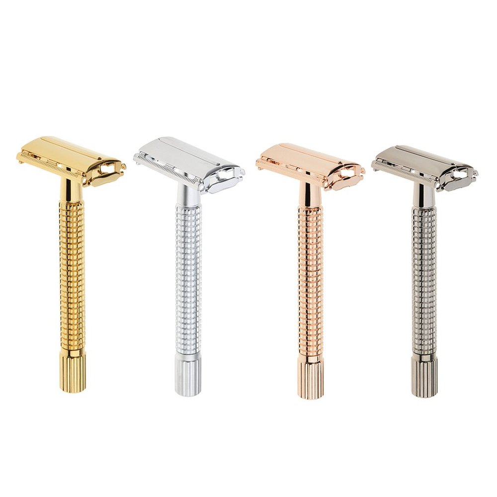 BAZPUR MART Double Edge Safety Razor Alloy Men's Manual Shaver Handle Beard Removal Silver