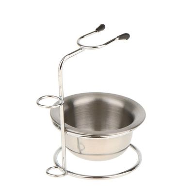 BAZPUR MART Alloy Shaving Brush Stand Holder + Stainless Steel Shave Mug Bowl Set