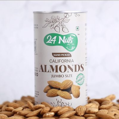 24 NUTS Healthy Snack Choice: Premium California Badam Tin Almonds (180g)