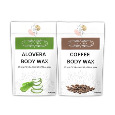 CLYDORA Aloe Vera & Coffee Body Wax Pack of 2 10 Minutes Painless Herbal Wax for Women & Men | Natural Hair Removal Wax Enriched with Aloe Vera & Coffee Extracts | Smooth, Soft & Glowing Skin | 100g x 2