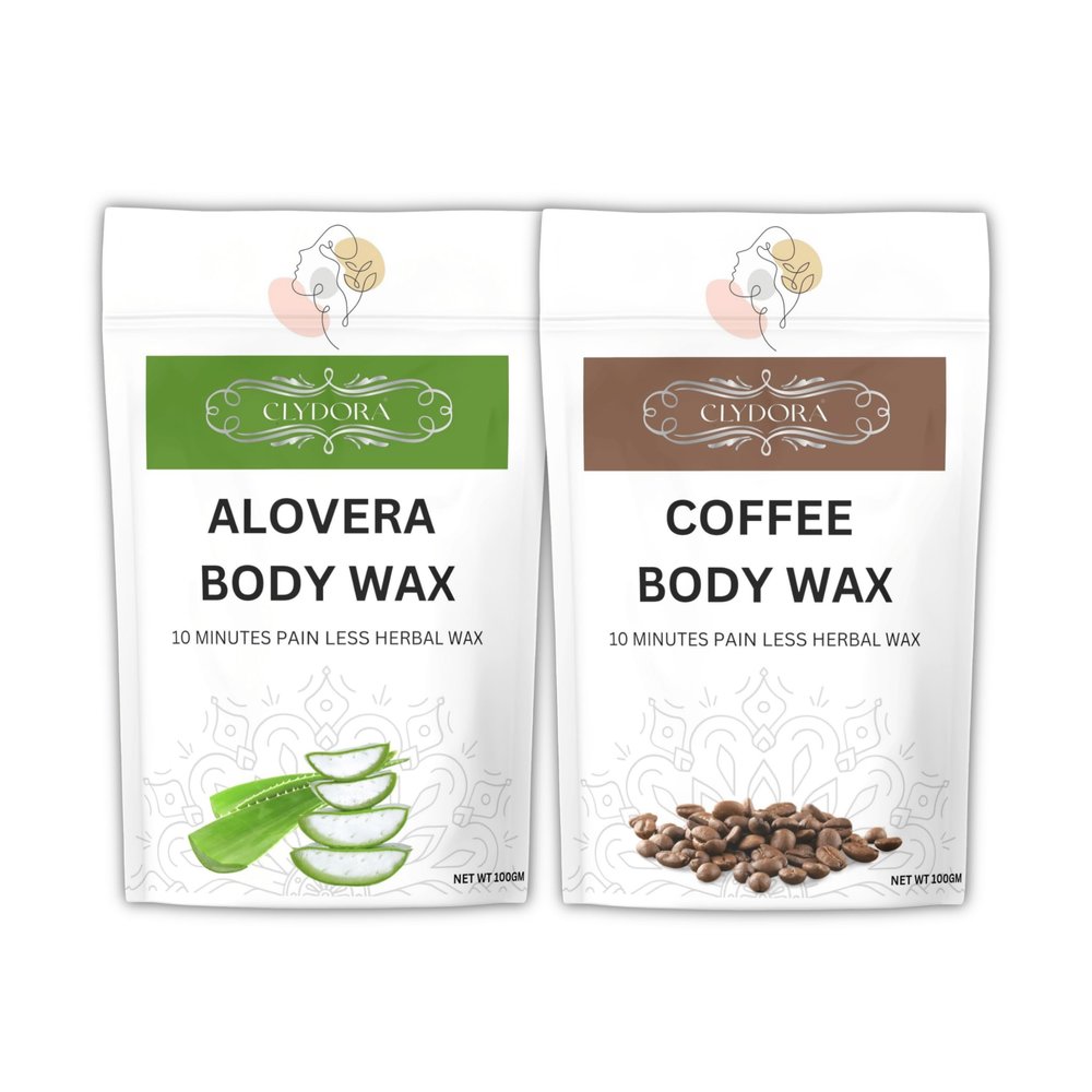 CLYDORA Aloe Vera & Coffee Body Wax Pack of 2 10 Minutes Painless Herbal Wax for Women & Men | Natural Hair Removal Wax Enriched with Aloe Vera & Coffee Extracts | Smooth, Soft & Glowing Skin | 100g x 2