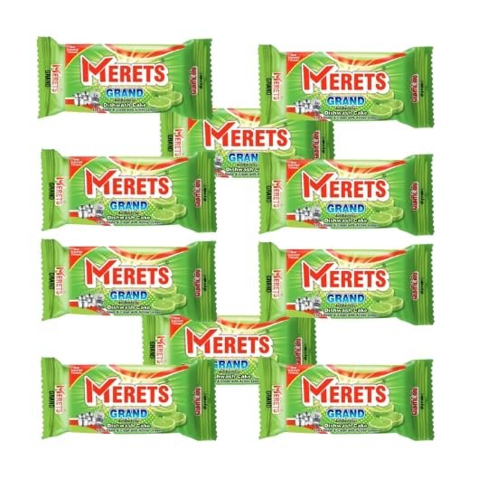 MERETS Dishwash Bars (Pack of 10) | Lemon-Powered Cleaning | Removes Tough Grime, Kills Bacteria & Sanitizes Utensils | 155g x 10 | Gentle on Hands