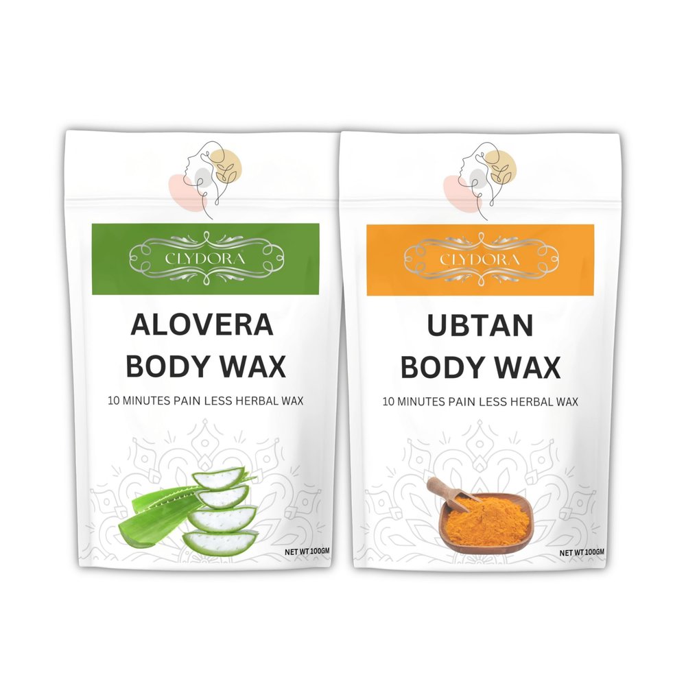CLYDORA Aloe Vera & Ubtan Body Wax Pack of 2  10 Minutes Painless Herbal Wax for Women & Men | Natural Hair Removal Wax with Aloe Vera & Turmeric Extracts | Smooth, Soft & Glowing Skin | 100g x 2