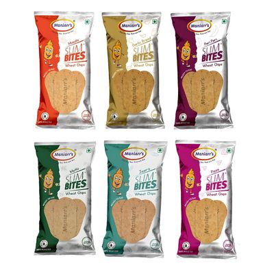 Maniarr's Khakhra Snacks 360g Plain Slim Bites Combo with 6 Flavors Healthy, Crispy, Low Carb Gujarati Snack High Protein, Wheat Khakhra for Office, Travel and Tea-Time Munching (Pack of 6)