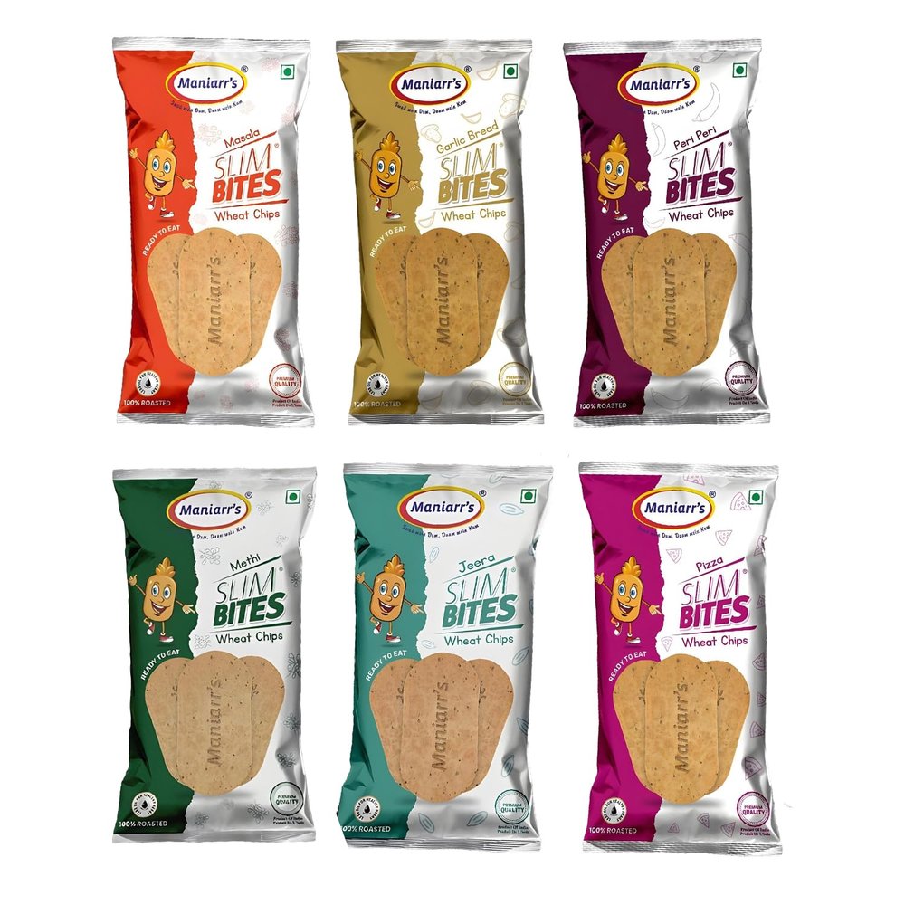 Maniarr's Khakhra Snacks 360g Plain Slim Bites Combo with 6 Flavors Healthy, Crispy, Low Carb Gujarati Snack High Protein, Wheat Khakhra for Office, Travel and Tea-Time Munching (Pack of 6)