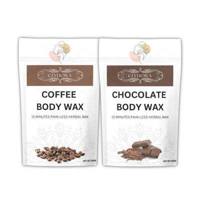 CLYDORA Coffee & Chocolate Body Wax Pack of 2 10 Minutes Painless Herbal Wax for Women & Men | Natural Hair Removal Wax with Coffee & Cocoa Extracts | Smooth, Soft & Glowing Skin | 100g x 2