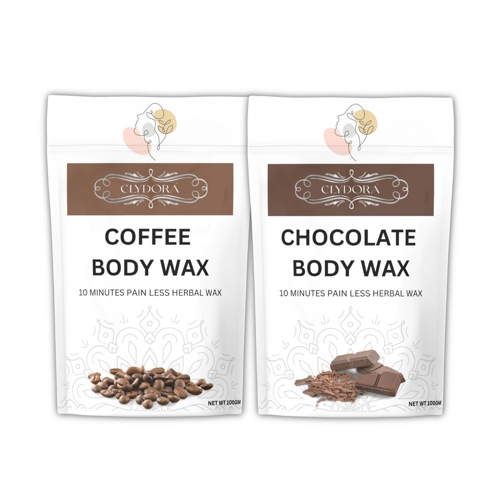 CLYDORA Coffee & Chocolate Body Wax Pack of 2 10 Minutes Painless Herbal Wax for Women & Men | Natural Hair Removal Wax with Coffee & Cocoa Extracts | Smooth, Soft & Glowing Skin | 100g x 2