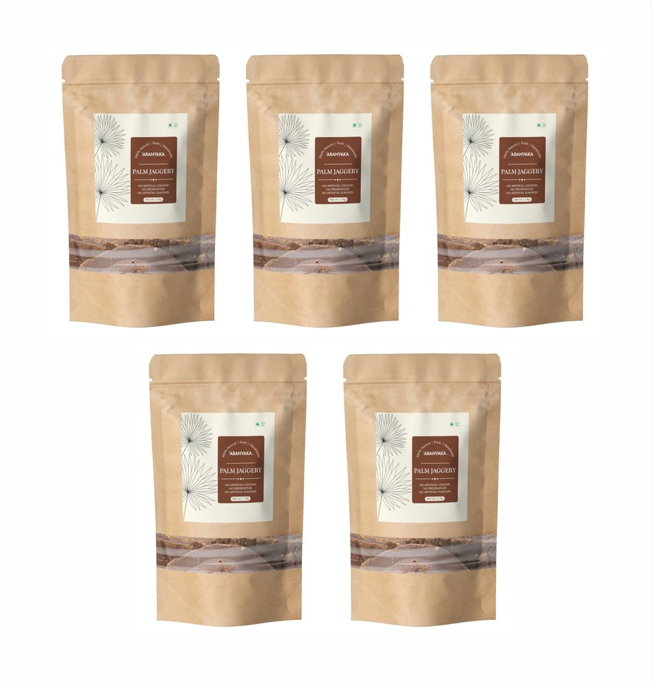 Aranyaka Pure Palmyra Palm Jaggery Blocks ( Taad Ka Gud ) | 5000 Grams | 100% Natural (No Added Sugar, No Impurities, No Added Colour, No Added Preservatives) | Karupatti | Panavellam-Palmyra Jaggery | - (1Kg x 5) = 5Kg in Total