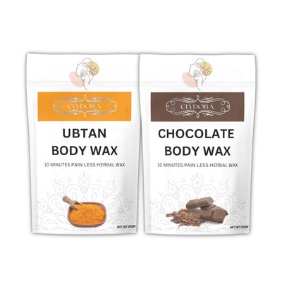 CLYDORA Ubtan & Chocolate Body Wax Pack of 2 10 Minutes Painless Herbal Wax for Women & Men | Natural Hair Removal Wax Enriched with Turmeric & Cocoa Extracts | Smooth, Soft & Glowing Skin | 100g x 2