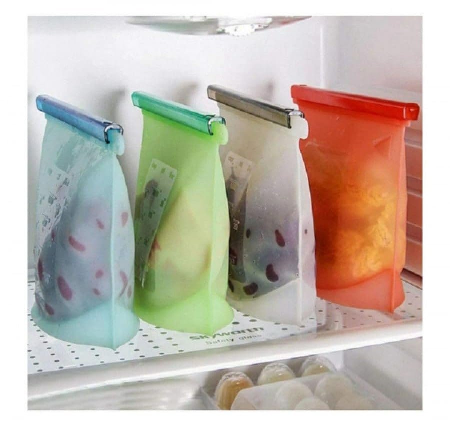 PORMONO Reusable Silicone Food Storage Bags, Heat and Cold Resistant, Airtight Seal, Multi-Colour 1 pcs