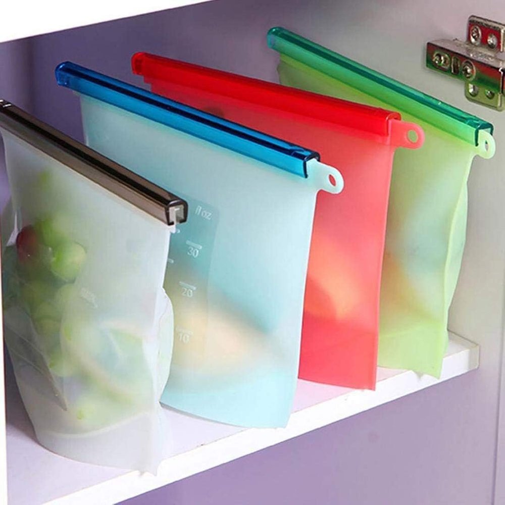 Kunil Creation 1000 ml Silicone Food Bag Storage Airtight Bag Reusable Storage Container Preservation Leakproof Zip Lock Bag for Food, Snack, Vegetable, Meat for Fridge and Microwave (Pack of 1) (2)