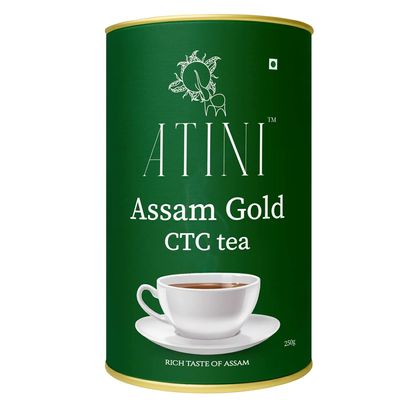 Atini Assam Classic Gold Black Tea - 250g Eco-Friendly Tin | Rich & Bold Flavour, Authentic Assam Tea 250g