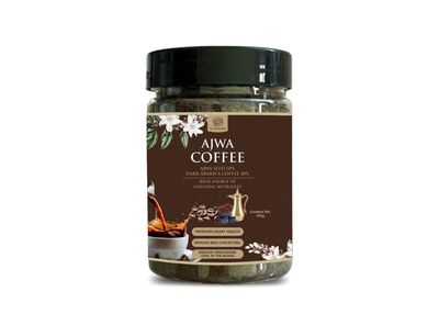 AL MASNOON Ajwa Coffee 100g - Blend of Ajwa Seed & Dark Arabica Coffee Beans, Rich & Flavorful, Pack of 1