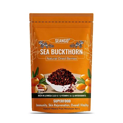 SEANGO Wild Harvested Seabuckthorn Dry Berries with Natural Omegas, Fiber, Vitamins | Natural Dry Berries | No Added Color & Flavor (Pack of 1, 100gm)