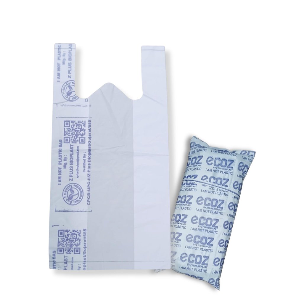 ECOZ Compostable & Biodegradable Carry Bags | Eco-Friendly Plastic-Free Shopping Bag for Grocery, Food, Retail & Vegetables | 8x10 Inch | Approx Pack of 200 | Load 1kg Capacity | for Supermarket