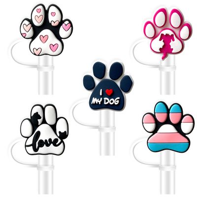 Dog Paw Straw Cover for Stanley Tumbler Cap, Silicone Straw Topper, 10mm Drinking Straw Tip Covers for Accessories