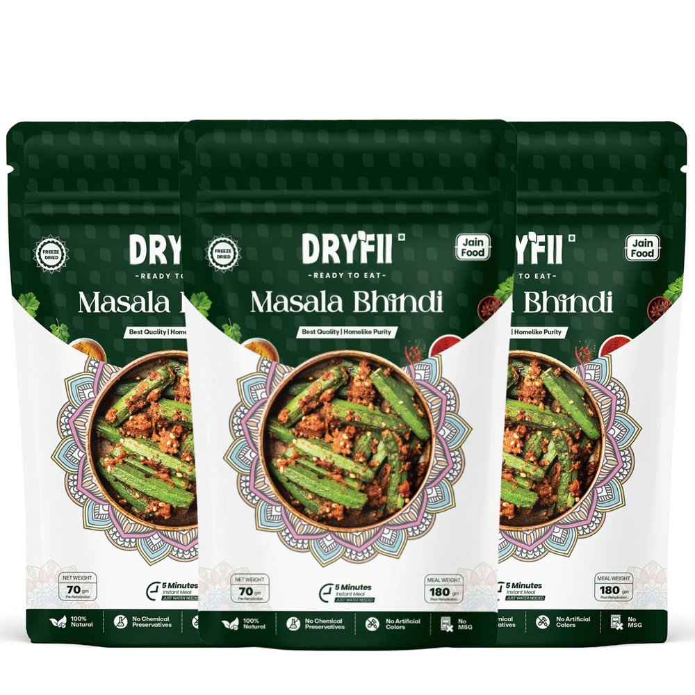 Dryfii Ready-to-Eat Instant Jain Masala Bhindi | Pure Veg | Freeze Dried | No Onion, No Garlic | Rehydrated Weight 540 g