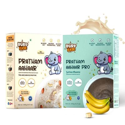 BURPEASE Pratham Aahaar Baby Food Multigrain, Nuts & Banana Flavor, No Added Sugar, For Babies 6+ Months, 800g (Pack of 2)