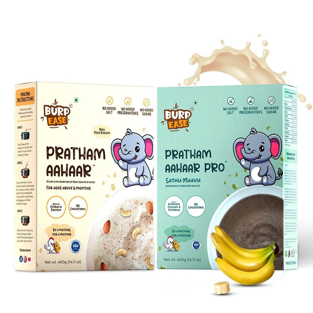 BURPEASE Pratham Aahaar Baby Food Multigrain, Nuts & Banana Flavor, No Added Sugar, For Babies 6+ Months, 800g (Pack of 2)