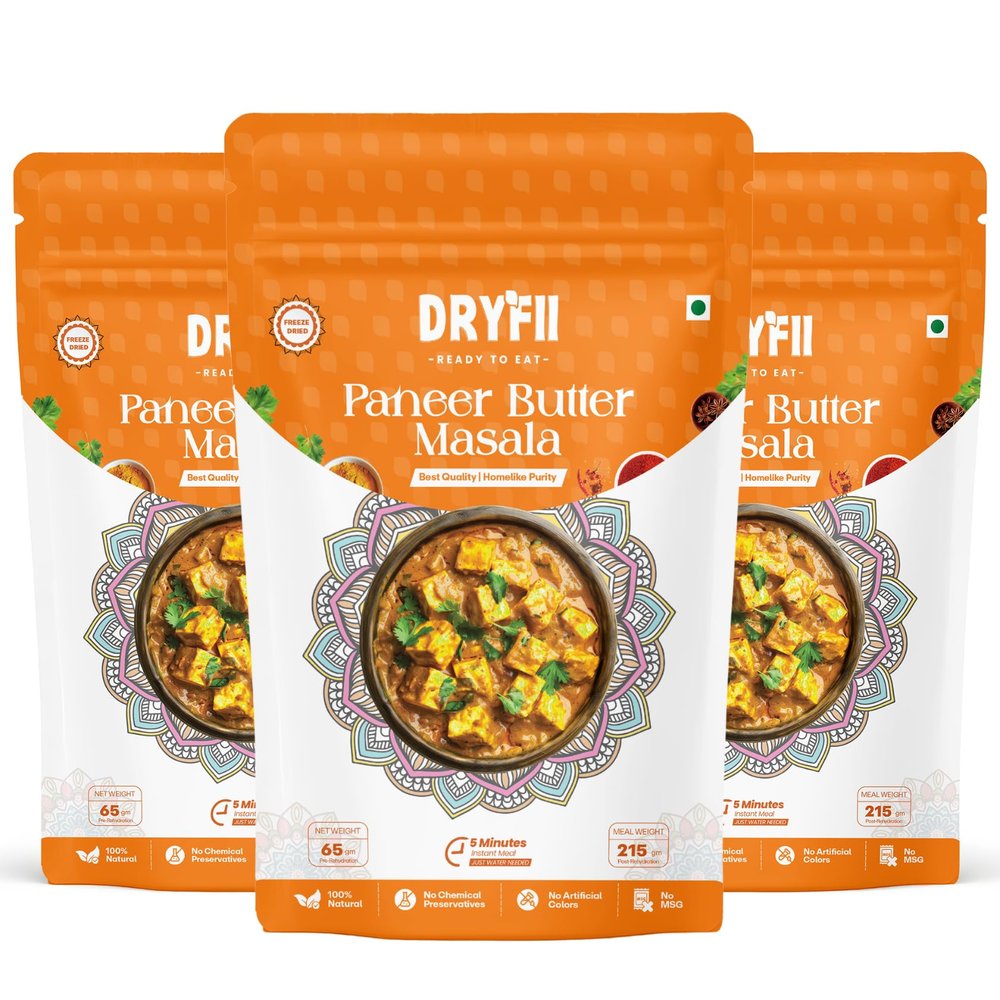 Dryfii Ready-to-Eat Instant Paneer Butter Masala | Pure Veg | Freeze Dried | Rehydrated Weight 645 g