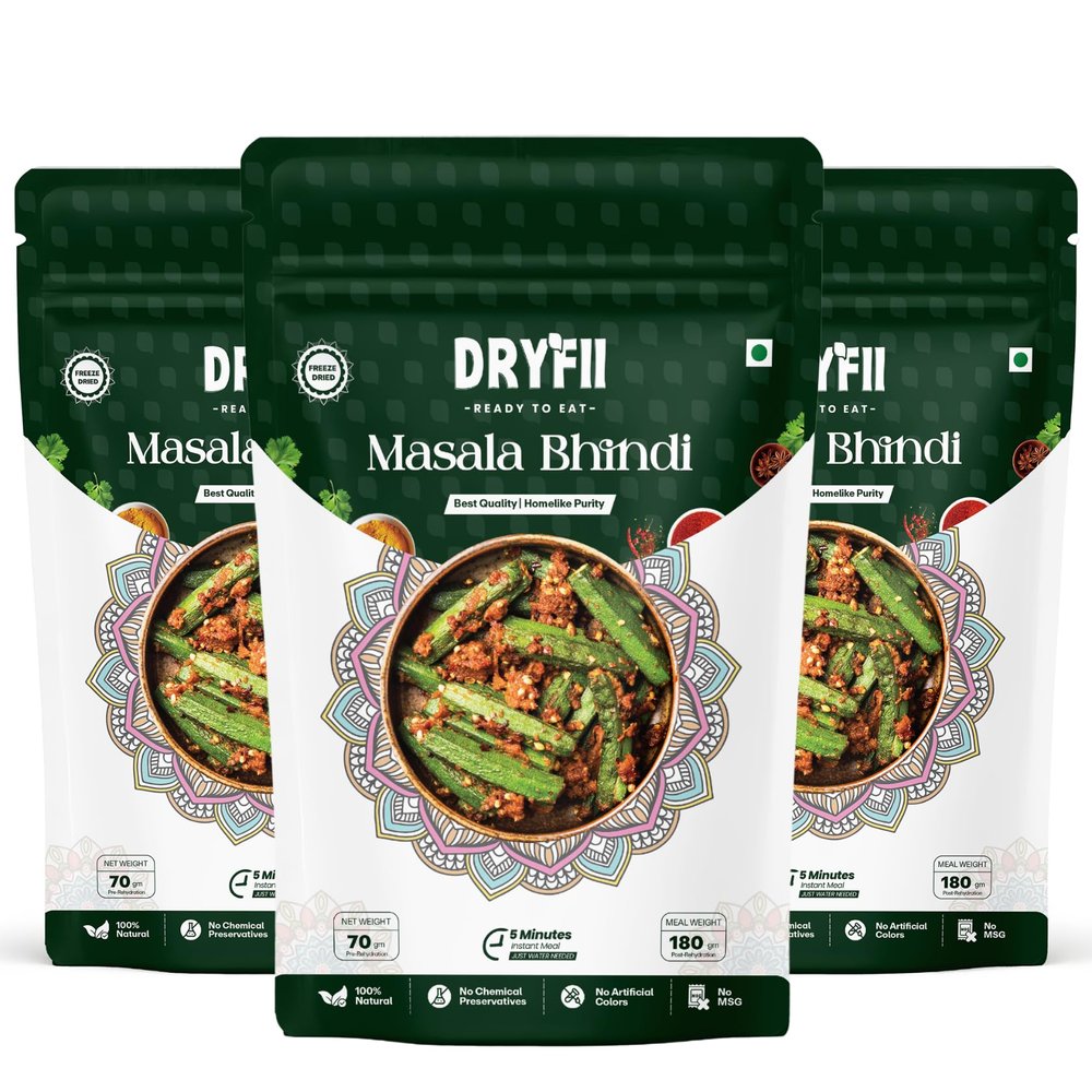 Dryfii Ready-to-Eat Instant Masala Bhindi | Pure Veg | Freeze Dried | Rehydrated Weight 540 g