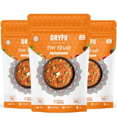 Dryfii Ready-to-Eat Instant Jain Pav Bhaji | Pure Veg | Freeze Dried | No Onion, No Garlic | Rehydrated Weight 705 g