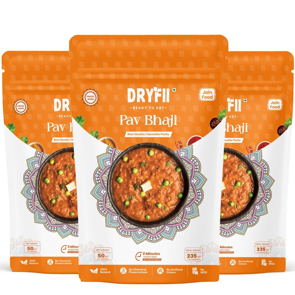 Dryfii Ready-to-Eat Instant Jain Pav Bhaji | Pure Veg | Freeze Dried | No Onion, No Garlic | Rehydrated Weight 705 g