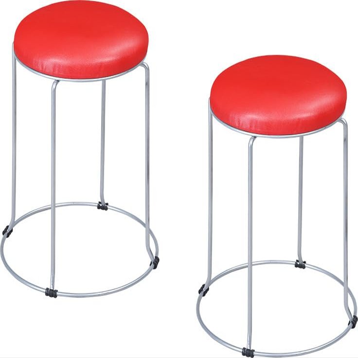 Swagath Furniture Steelo Stool with M.S. Base for Indoor/Outdoor & Cafeteria (Colour-Red Cushioned seat, Set of 2, Pre-Assembled)