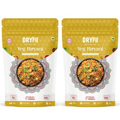 Dryfii Ready-to-Eat Instant Veg Biryani | Pure Veg | Freeze Dried | Rehydrated Weight 500 g