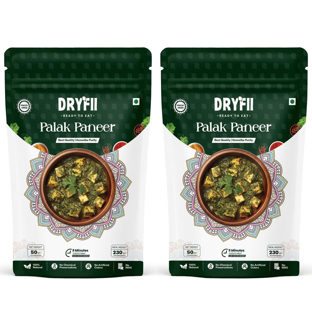 Dryfii Ready-to-Eat Instant Palak Paneer | Pure Veg | Freeze Dried | Rehydrated Weight 460g