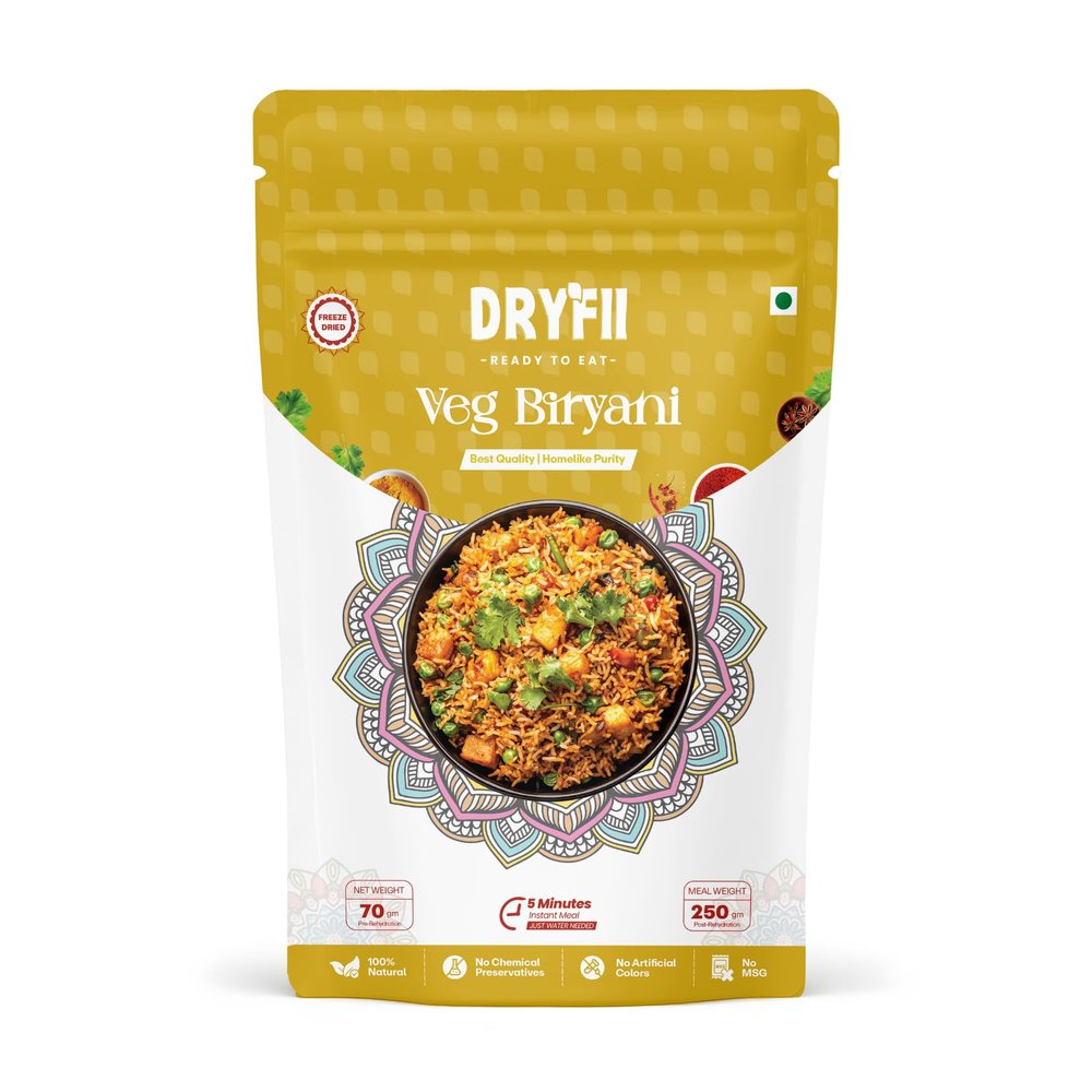 Dryfii Ready-to-Eat Instant Veg Biryani | Pure Veg | Freeze Dried | Rehydrated Weight 250 g