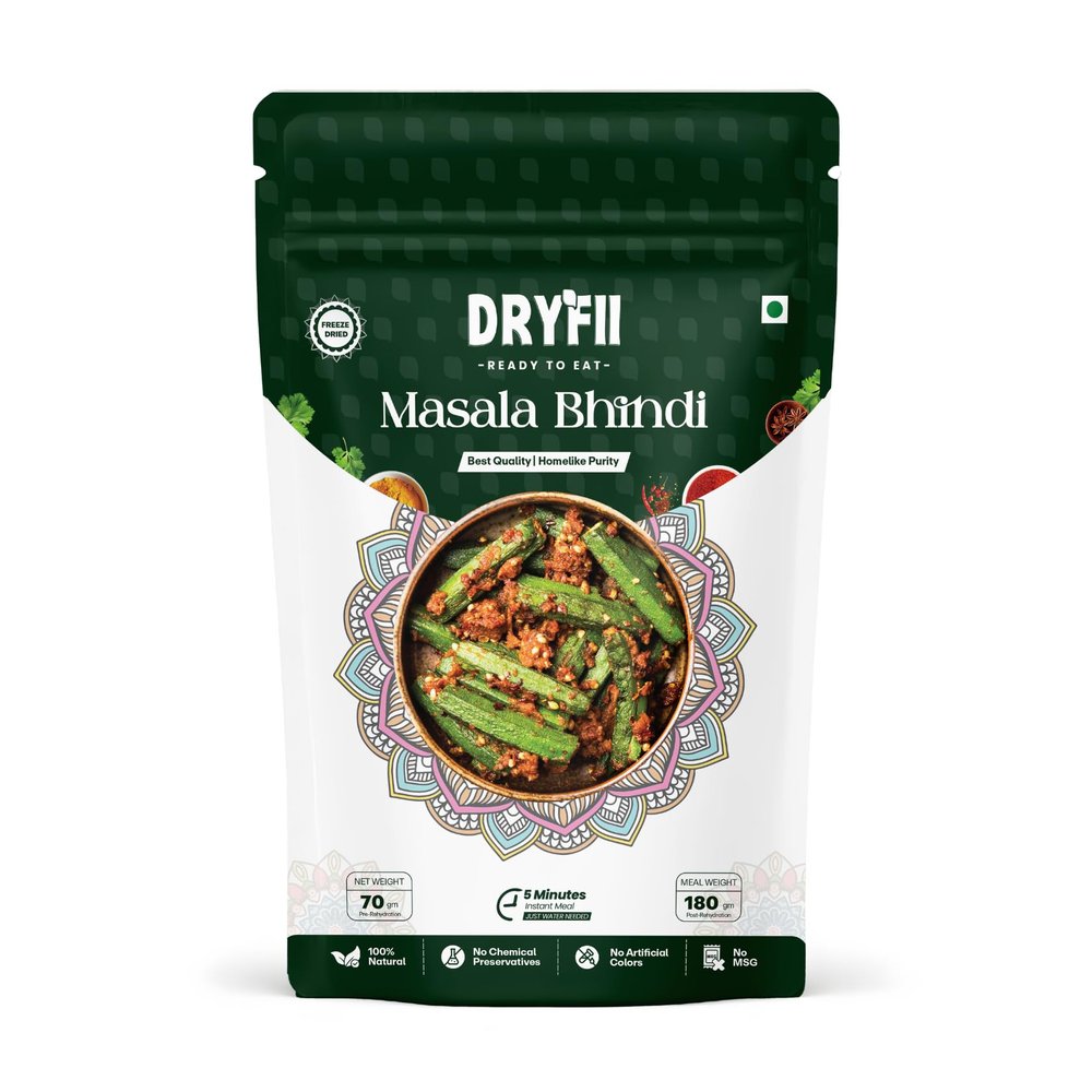 Dryfii Ready-to-Eat Instant Masala Bhindi | Pure Veg | Freeze Dried | Rehydrated Weight 180 g