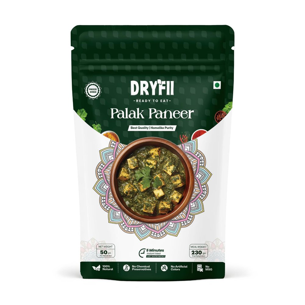 Dryfii Ready-to-Eat Instant Palak Paneer | Pure Veg | Freeze Dried | Rehydrated Weight 230 g