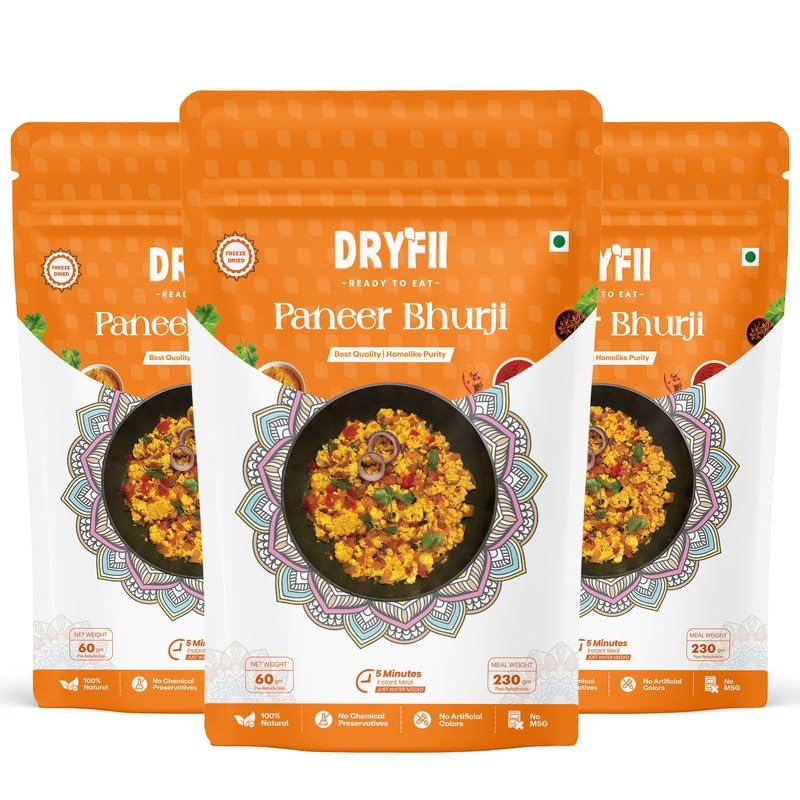 Dryfii Ready-to-Eat Instant Paneer Bhurji | Pure Veg | Freeze Dried | Rehydrated Weight 690 g