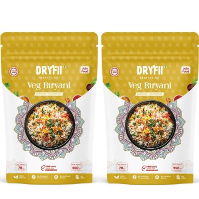 Dryfii Ready-to-Eat Instant Jain Veg Biryani | Pure Veg | Freeze Dried | No Onion, No Garlic | Rehydrated Weight 500 g