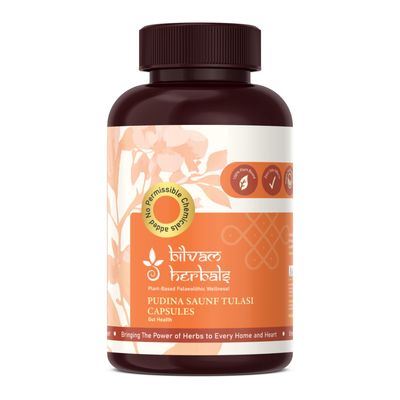 Bilvam Herbals | Pudina Saunf Tulasi Capsules 120N | Veg Capsules | Ayurvedic Digestive Support | With Mint, Fennel & Tulasi for Gut Wellness & Pitta Balance