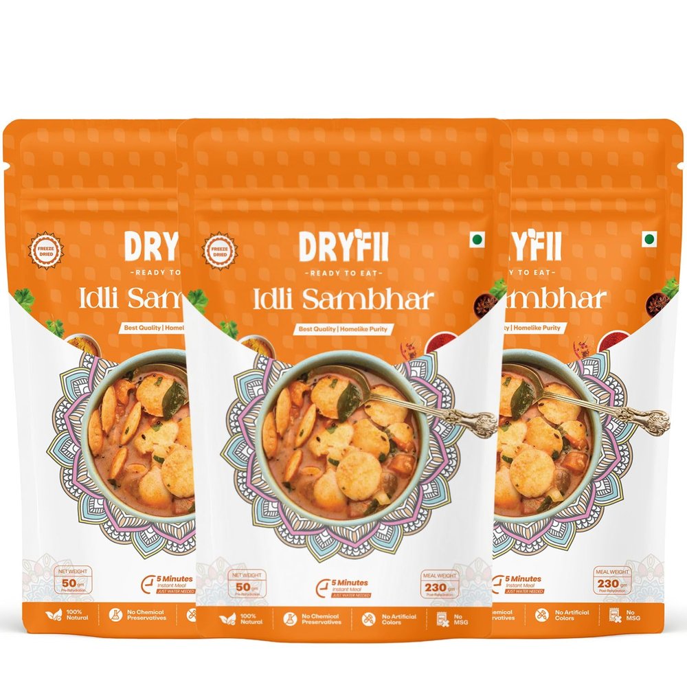 Dryfii Ready-to-Eat Instant Idli Sambhar | Pure Veg | Freeze Dried | Suitable for Jain | Rehydrated Weight 690 g