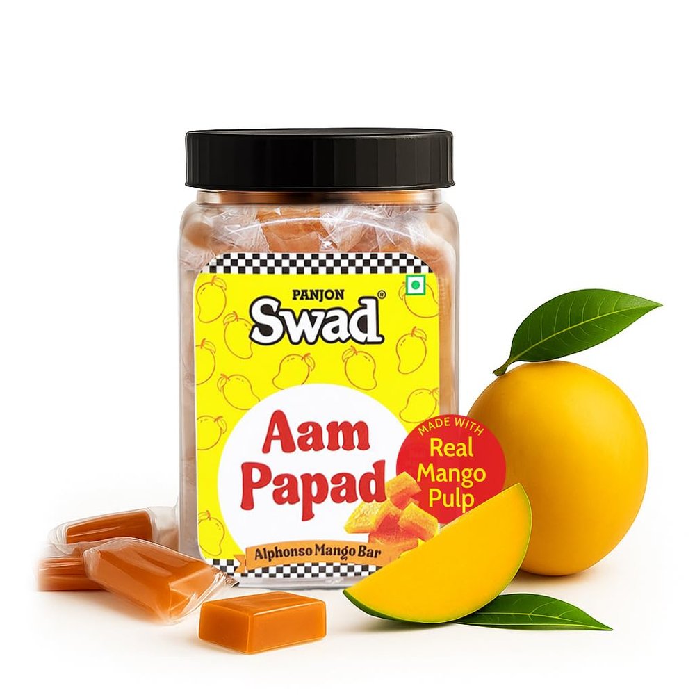Panjon Swad Aam Papad Candy  Real Mango Pulp Toffee,Sweet Mango Flavor Treats,380g jar