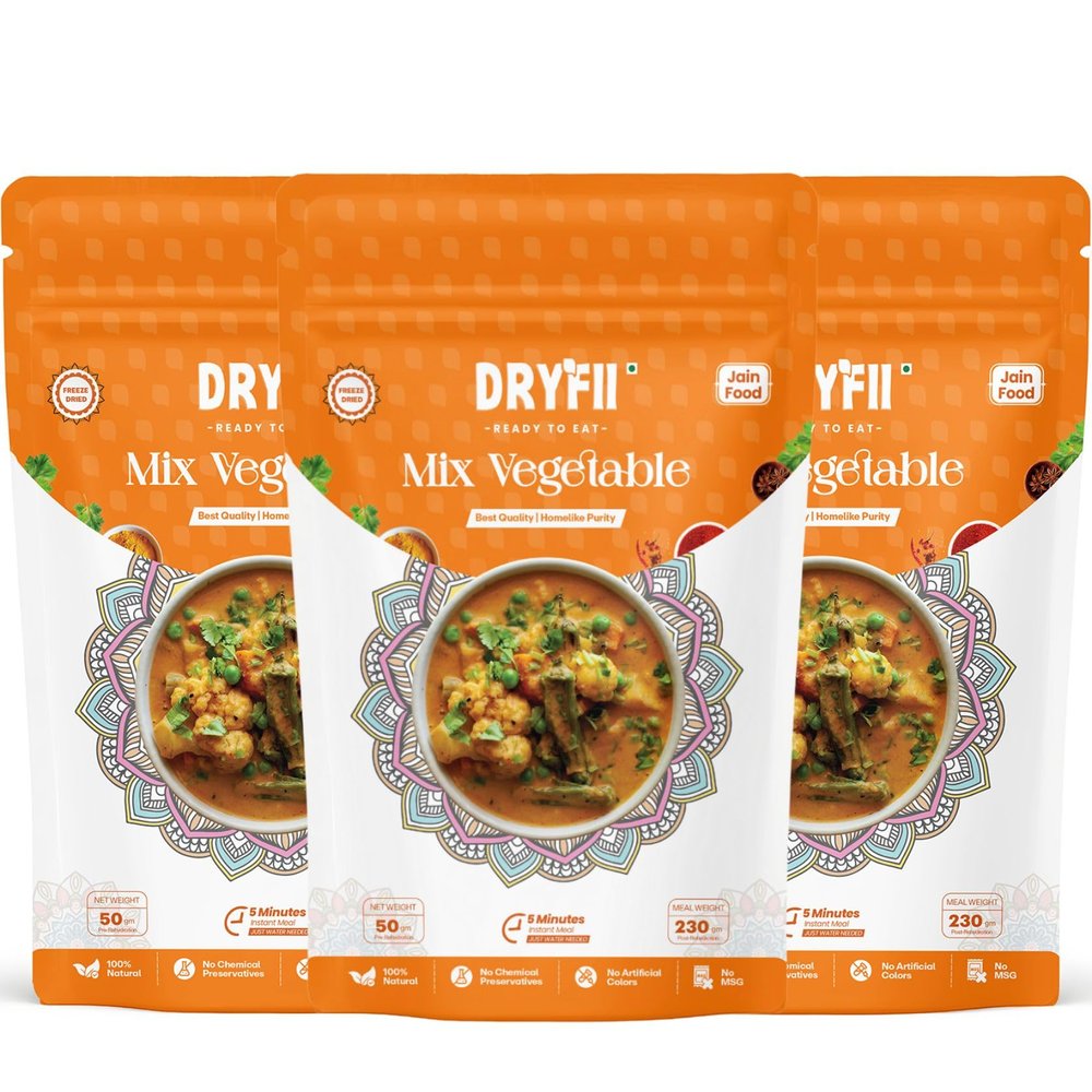 Dryfii Ready-to-Eat Instant Jain Mix Vegetable | Pure Veg | Freeze Dried | No Onion, No Garlic | Rehydrated Weight 690 g
