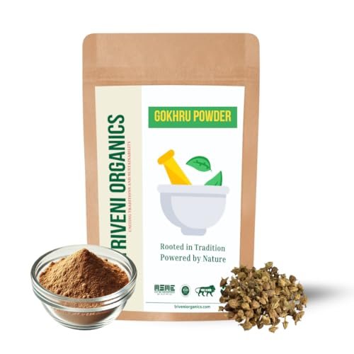 Triveni Organics Gokhru Powder Natural Energy Booster for Holistic Health Pure Ayurvedic Supplement for Stamina, Kidney Health, and Vitality -100 Gm