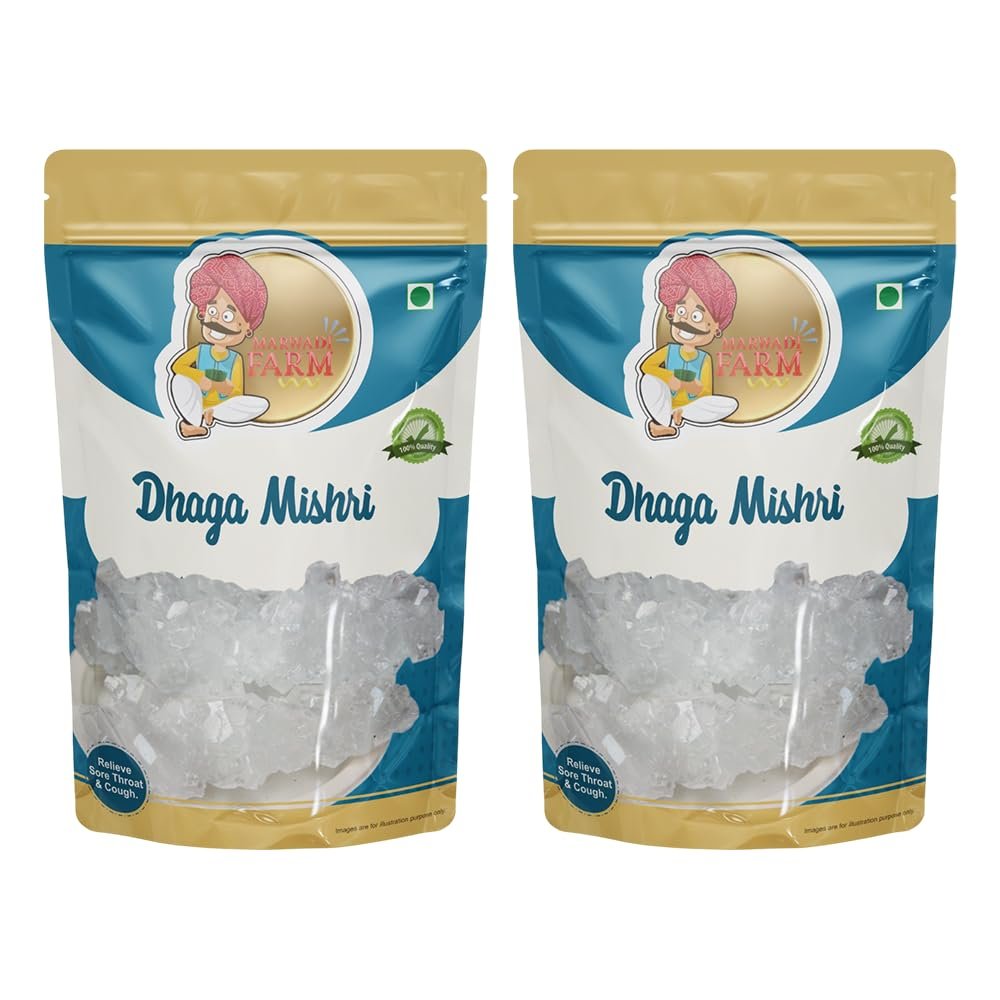 Marwadi Farm Dhaga Mishri: Pure, Sweet Crystals For Natural Sweetening And Wellness Dhaga Mishri Rock Sugar Pure Thread Crystal Thread Mishri | Mishri Crystal | 500Gm (Pack of - 2)