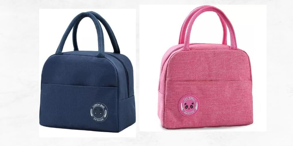 KARDIFF Insulated Lunch Bag Reusable Lunch Box Freezable Lunch Bag Leakproof Tote Bag for Women Men Office Work School Beach Hiking Picnic Fishing (Blue + Pink)