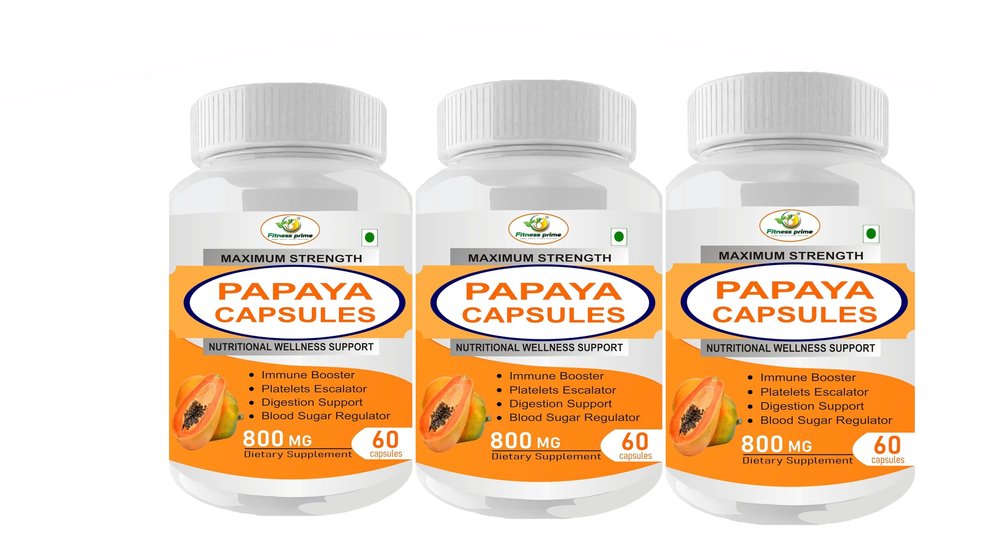 Fitness Prime Papaya Extract 800 mg Capsules for Boosting Immunity & Improve Blood Platelets Production | Anti-Oxidant & Natural Detoxifier (180 Capsules)