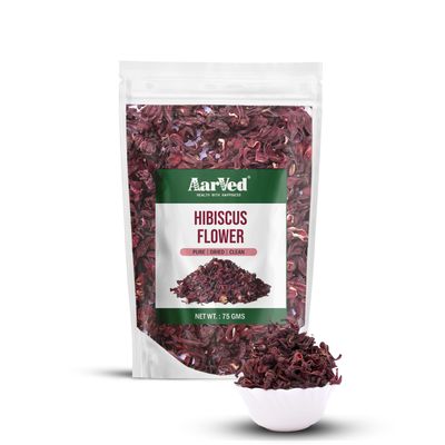 Aarved Dried Hibiscus Flowers (75g Pouch) Natural, Caffeine-Free, Rich in Vitamin C Perfect for Teas, Tangy Drinks, and Skin & Hair Care (Pack of 1)